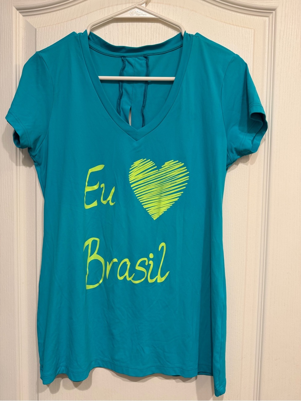 Women’s Teal V-Neck Graphic Tee - Eu ♥ Brasil
